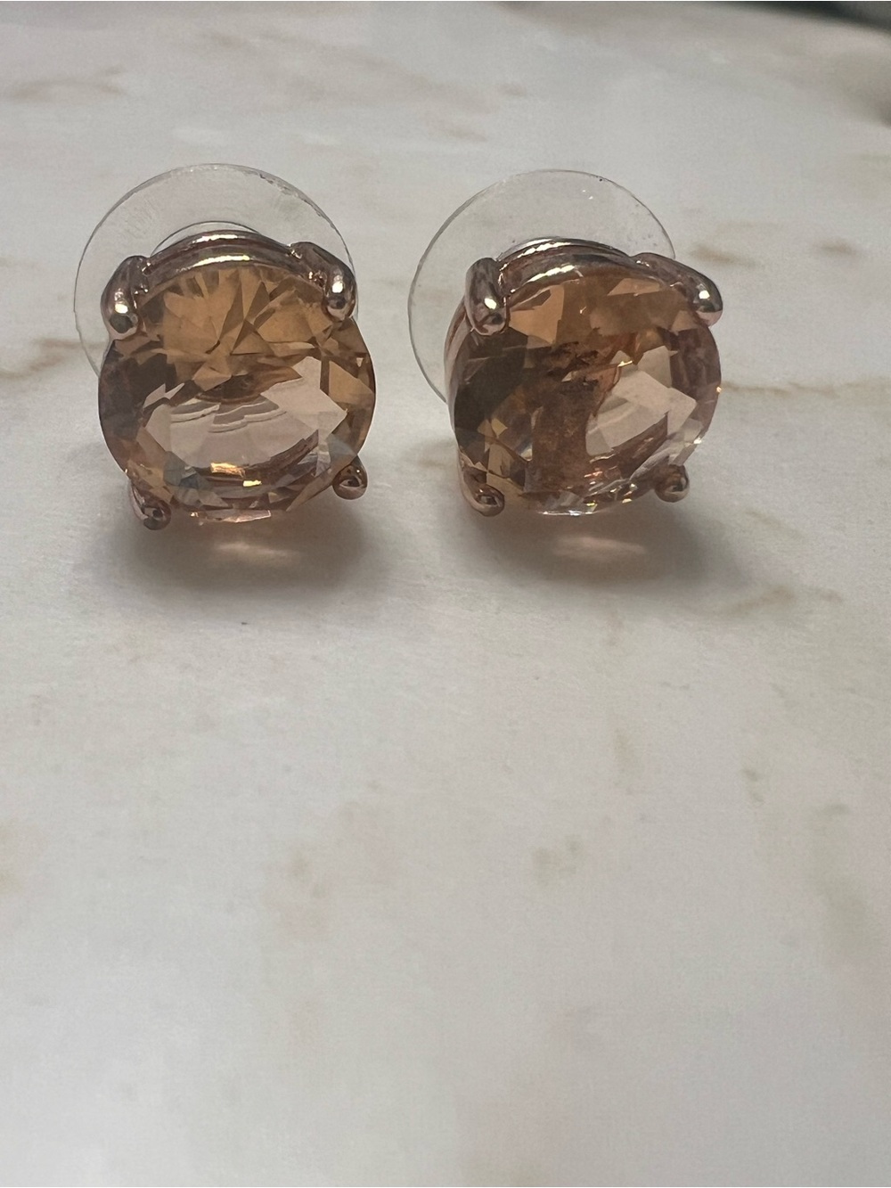 Kate Spade Large Champagne Crystal Stud Earrings Gold Tone